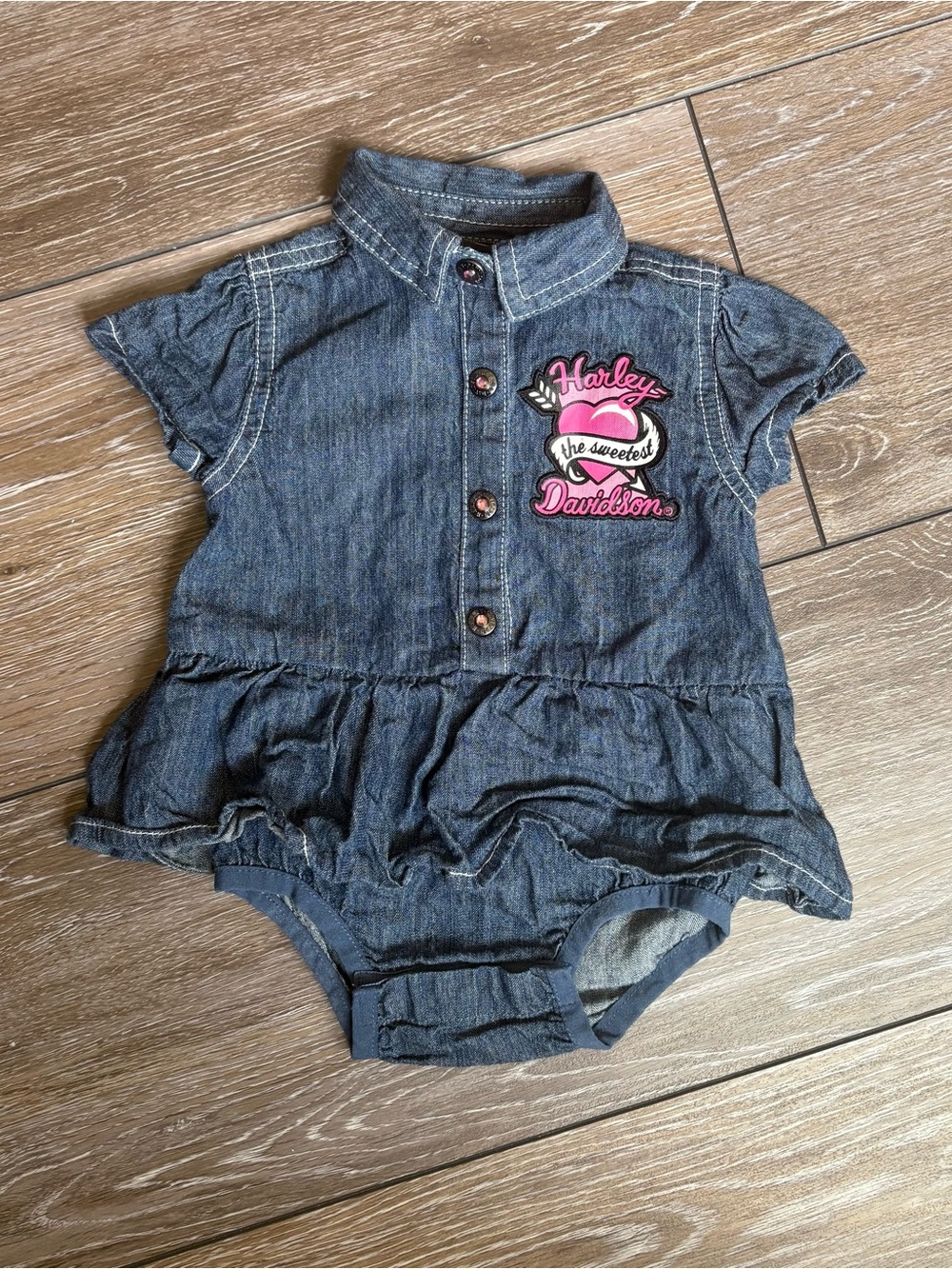 Harley-Davidson Baby Girl Denim Romper, Ruffled Dress